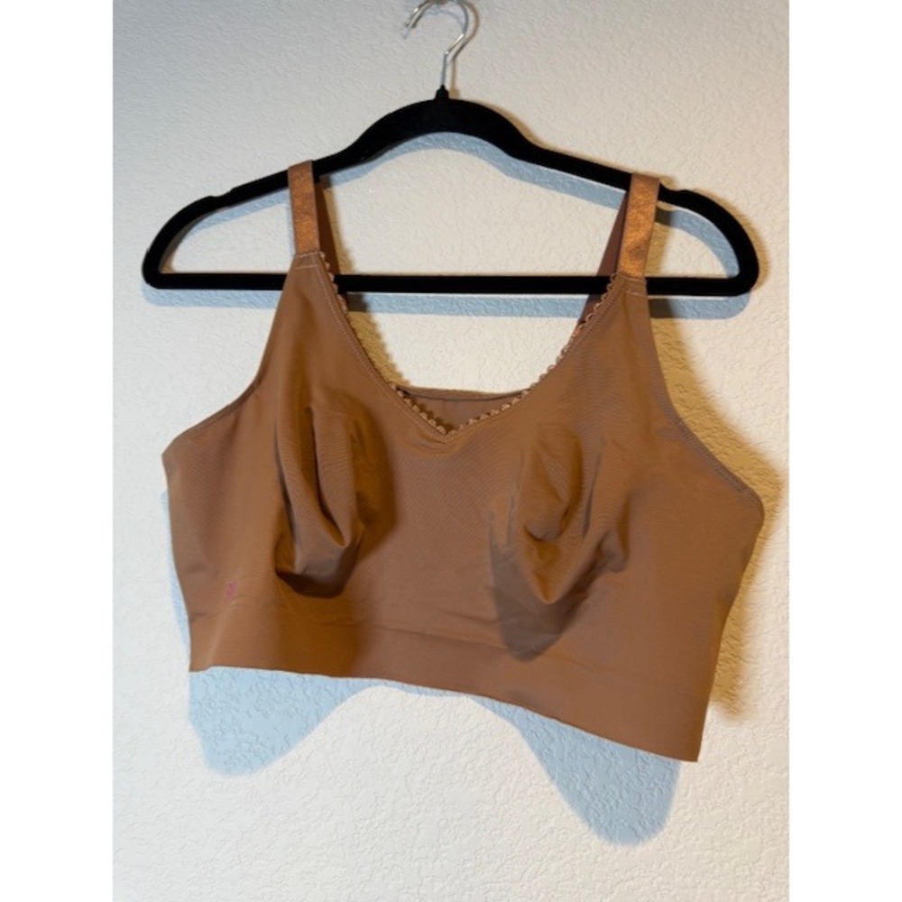 Ruby Ribbon Tan Cami Demiette Wireless Bra Style 1799 Size 42 Lace Trim